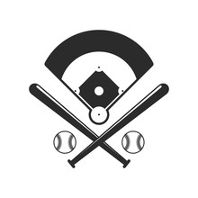 Baseball Icons. Field, Bals And Baseball Bats In Flat Style Isolated On White Background