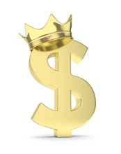 Isolated Golden Dollar Sign With Golden Crown On White Background. Concept Of Making Profit, Income. Currency Sign. American Money. 3D Rendering.
