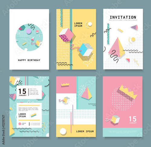 set memphis cards for congratulations hipster poster juicy bright invitation to a party