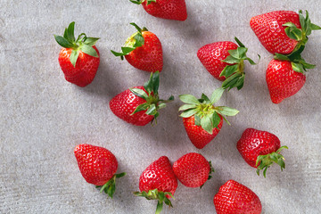 Canvas Print - Ripe strawberry on stone table. from above