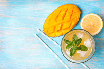 Wall Mural - mango ice tea with mint   (Top view )