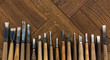 Wood processing. Joinery work. wood carving. a wood carvings  tools on the wooden background.  used as background