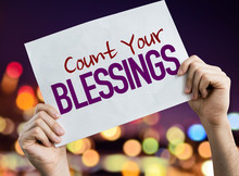 Count Your Blessings Placard With Night Lights On Background
