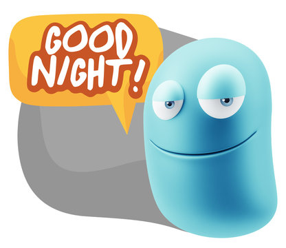 3d Rendering Smile Character Emoticon Expression saying Good Nig