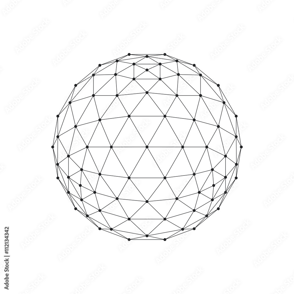 3D octahedron wireframe mesh sphere. Network line, HUD design sphere ...
