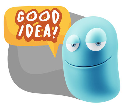 3d Rendering Smile Character Emoticon Expression saying Good Ide