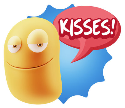 3d Rendering Smile Character Emoticon Expression saying Kisses w