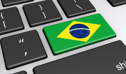 Wall Mural - Brazilian Flag Computer Keyboard