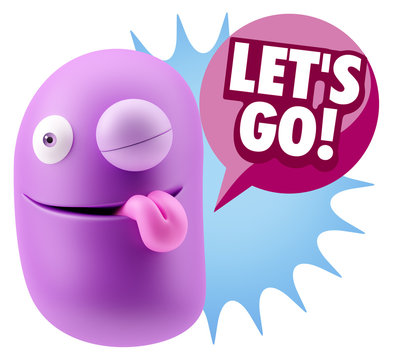 3d Rendering Smile Character Emoticon Expression saying Let'S Go