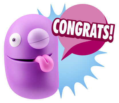 3d Rendering Smile Character Emoticon Expression saying Congrats
