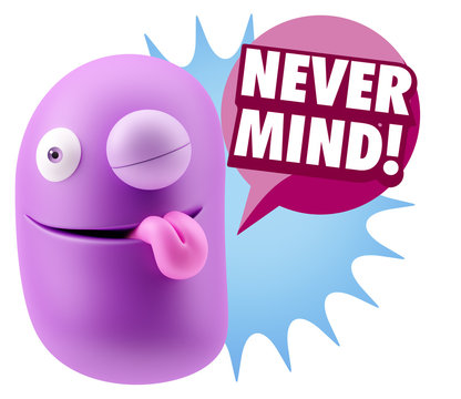 3d Rendering Smile Character Emoticon Expression saying Never Mi