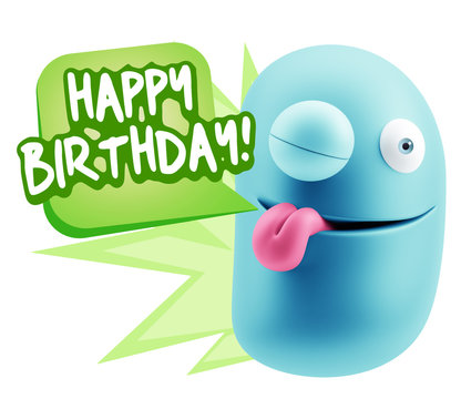 3d Rendering Smile Character Emoticon Expression saying Happy Bi
