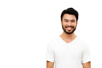 Poster - Asian handsome man with a mustache, smiling and laughing isolate