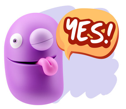 3d Rendering Smile Character Emoticon Expression saying Yes with