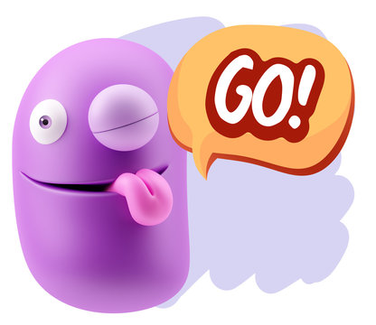 3d Rendering Smile Character Emoticon Expression saying Go with