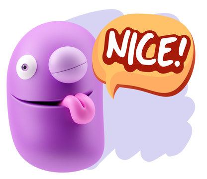 3d Rendering Smile Character Emoticon Expression saying Nice wit