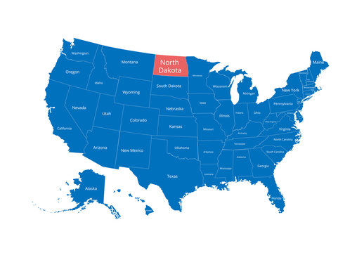 Map of the USA. Image with clipping path and name of states. State mark. North Dakota. Vector illustration.
