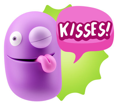 3d Rendering Smile Character Emoticon Expression saying Kisses w