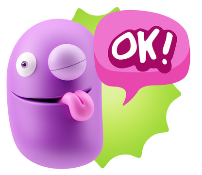 3d Rendering Smile Character Emoticon Expression saying Ok with