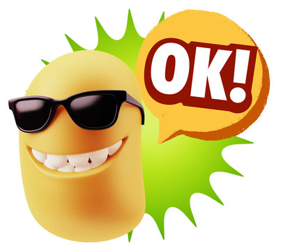 3d Rendering Smile Character Emoticon Expression saying Ok with