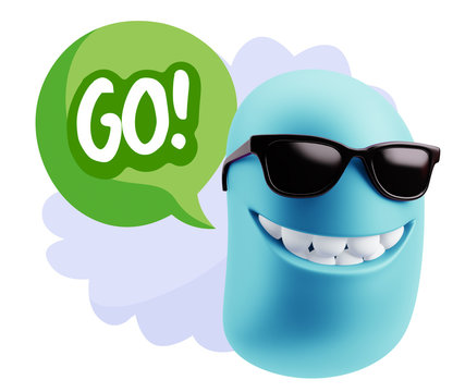3d Rendering Smile Character Emoticon Expression saying Go with