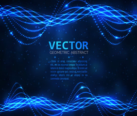 Abstract glowing spiral. Vector particles lights. Abstract dark background. Abstract blue lines.