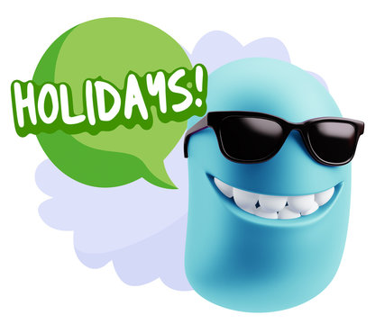 3d Rendering Smile Character Emoticon Expression saying Holidays