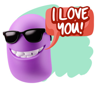3d Rendering Smile Character Emoticon Expression saying I Love Y