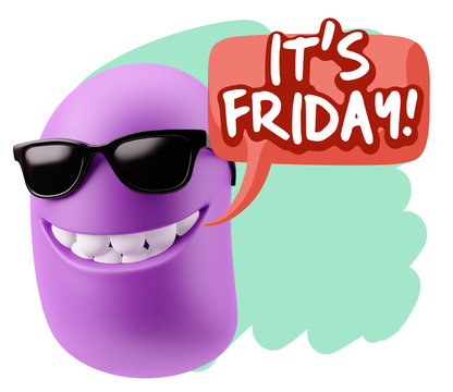 3d Rendering Smile Character Emoticon Expression saying It's Fri