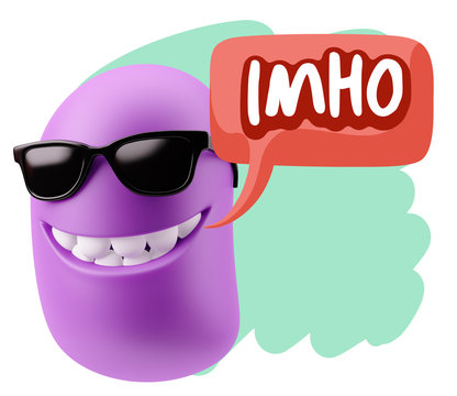 3d Rendering Smile Character Emoticon Expression saying Imho wit