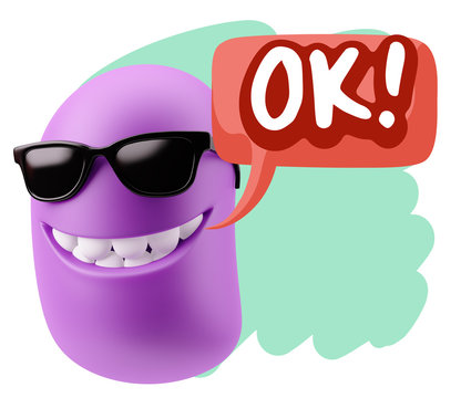 3d Rendering Smile Character Emoticon Expression saying Ok with