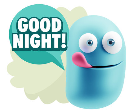 3d Rendering Smile Character Emoticon Expression saying Good Nig
