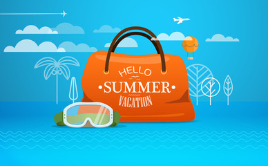 Poster - Vacation travelling concept. Vector travel illustration with dif