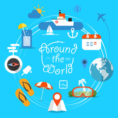 Poster - Vacation travelling concept. Vector travel illustration with dif