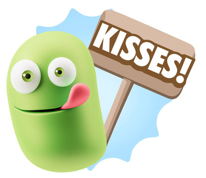 3d Rendering Smile Character Emoticon Expression saying Kisses w