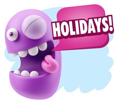 3d Rendering Smile Character Emoticon Expression saying Holidays