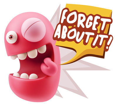3d Rendering Smile Character Emoticon Expression saying Forget A