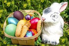 Easter Colored Eggs With Biscuits And Bunny
