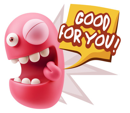 3d Rendering Smile Character Emoticon Expression saying Good For