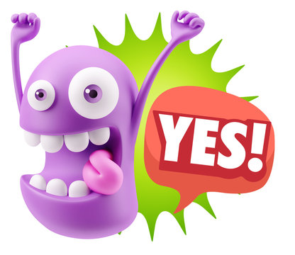 3d Rendering Smile Character Emoticon Expression saying Yes with