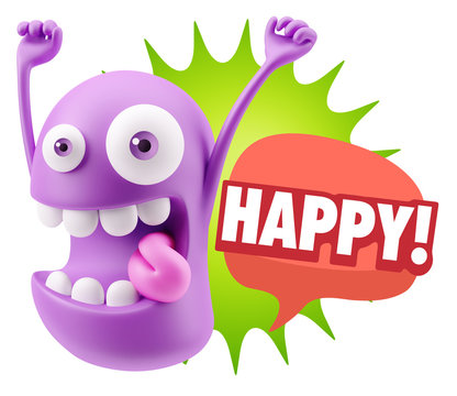 3d Rendering Smile Character Emoticon Expression saying Happy wi