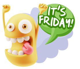 Canvas Print - 3d Rendering Smile Character Emoticon Expression saying It's Fri