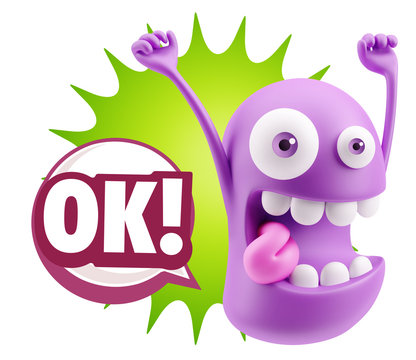 3d Rendering Smile Character Emoticon Expression saying Ok with
