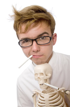 Antismoking concept with man and skeleton