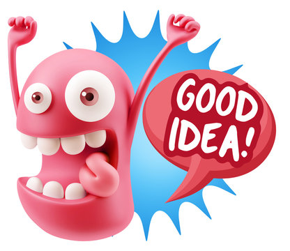 3d Rendering Smile Character Emoticon Expression saying Good Ide