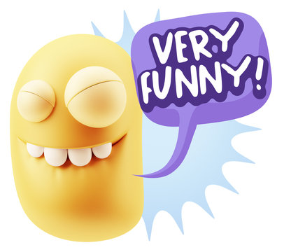 3d Rendering Smile Character Emoticon Expression saying Very Fun