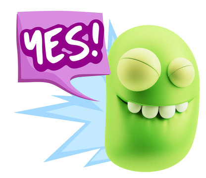 3d Rendering Smile Character Emoticon Expression saying Yes with