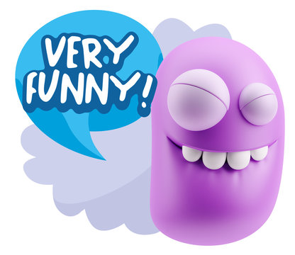 3d Rendering Smile Character Emoticon Expression saying Very Fun