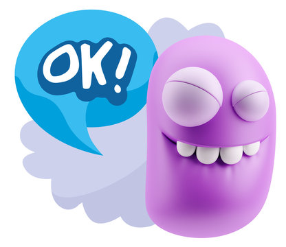 3d Rendering Smile Character Emoticon Expression saying Ok with
