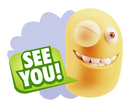 3d Rendering Smile Character Emoticon Expression saying See You